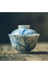 Hand-made clear plum white porcelain bowl